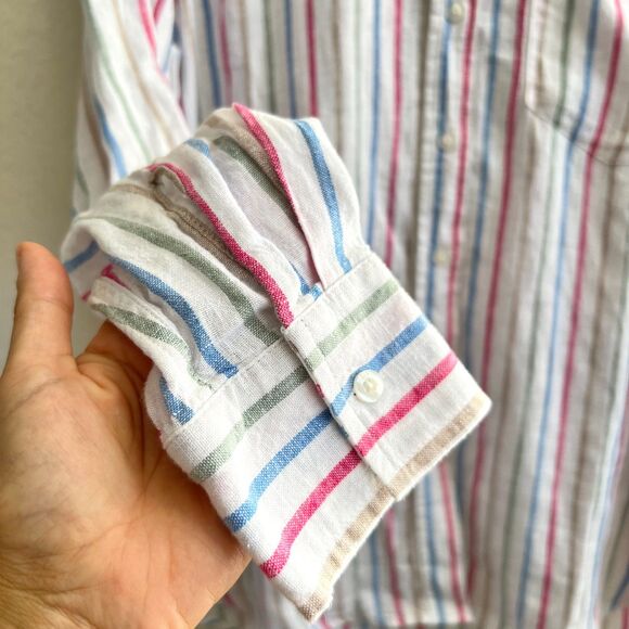 GAP White Colored Striped Long Sleeve Linen Blend Button Down Shirt Women Medium - Picture 6 of 9